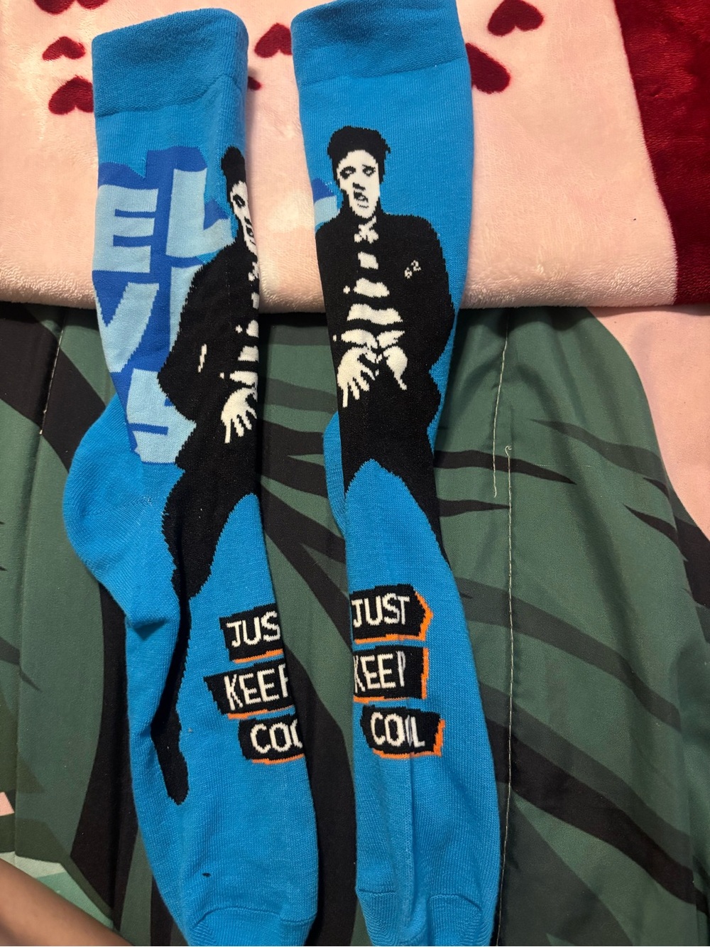 Elvis Blue Novelty Men's Crew Socks - 'Just Keep Cool' Design